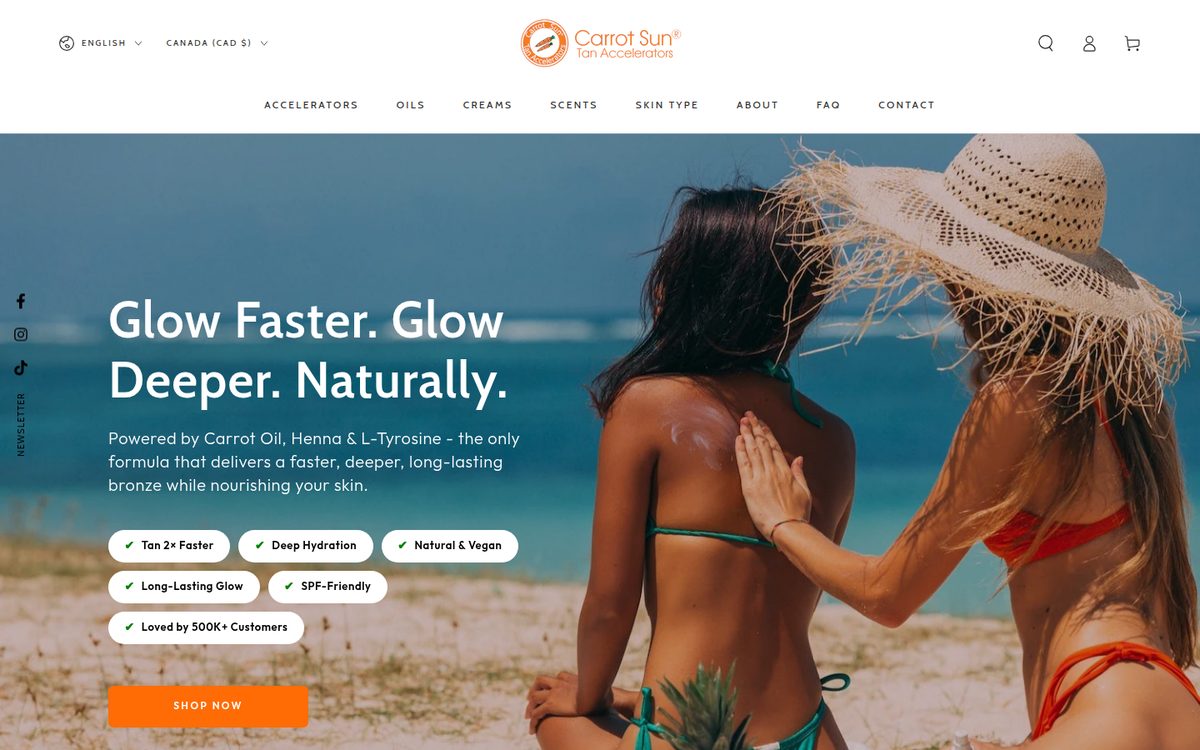 Carrot Sun natural tanning website