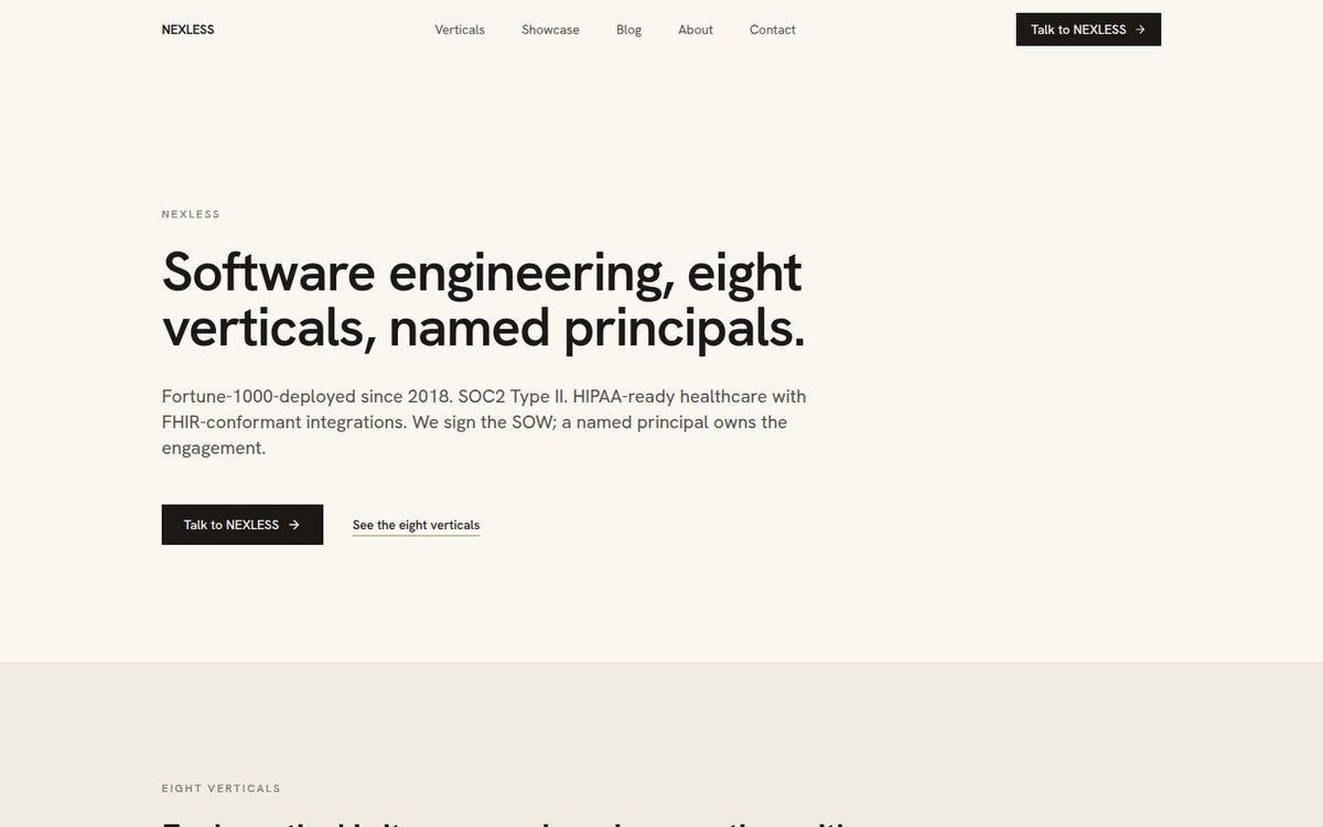Nexless AI engineering studio website