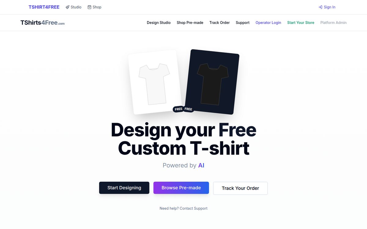 TShirts4Free custom apparel website
